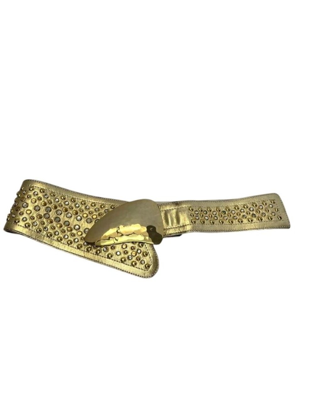 Ravid Artistic Gold Stretch Rhinestone Wide Belt Hammered Buckle 90s